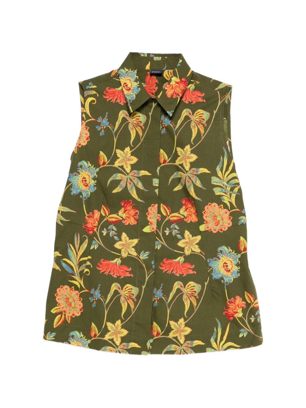 FAY Camicia in cotone smanicata con fantasia floreale 