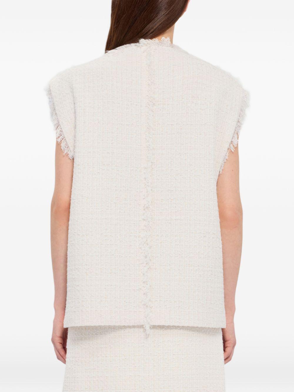 MSGM Gilet senza maniche in cotone bianco con bordo sfrangiato 