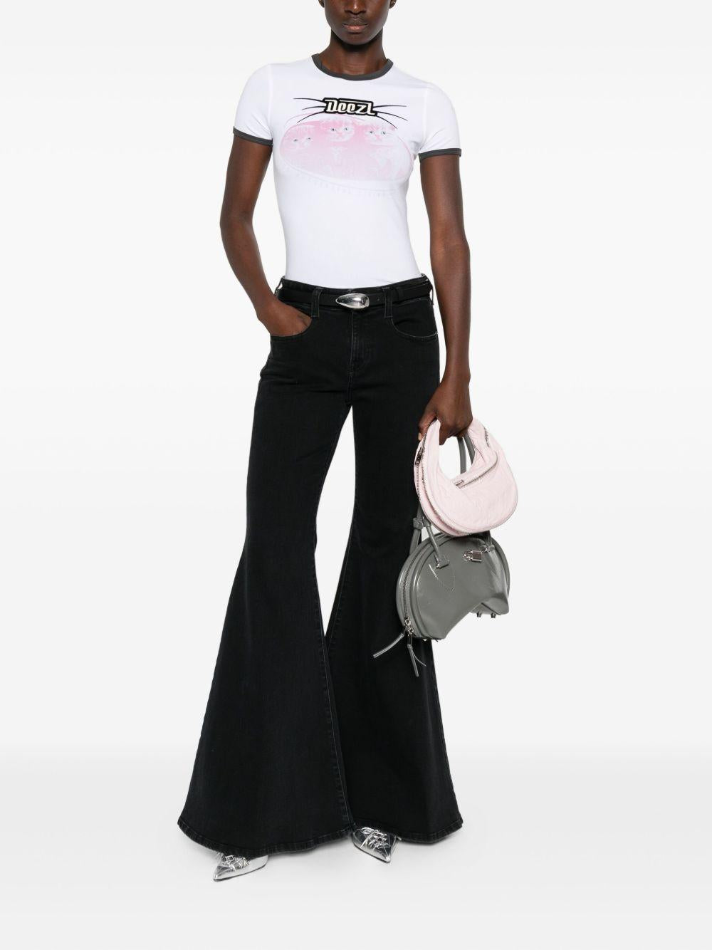 DIESEL T-shirt in cotone bianco con stampa e bordi a contrasto 