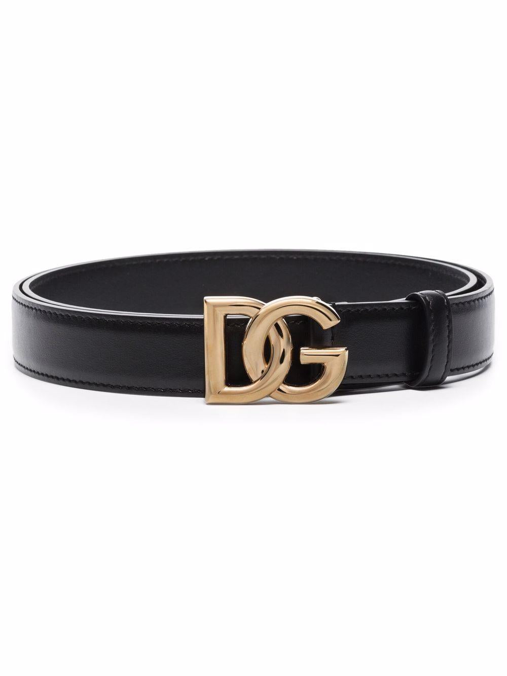 DOLCE e GABBANA Cintura in pelle nera con fibbia oro 