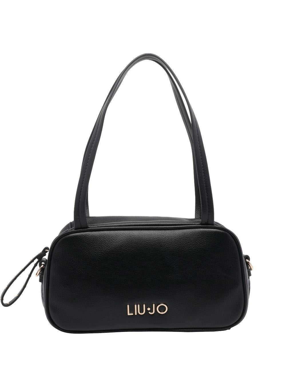 LIUJO Borsa a mano tote nera con logo dorato e chiusura zip 
