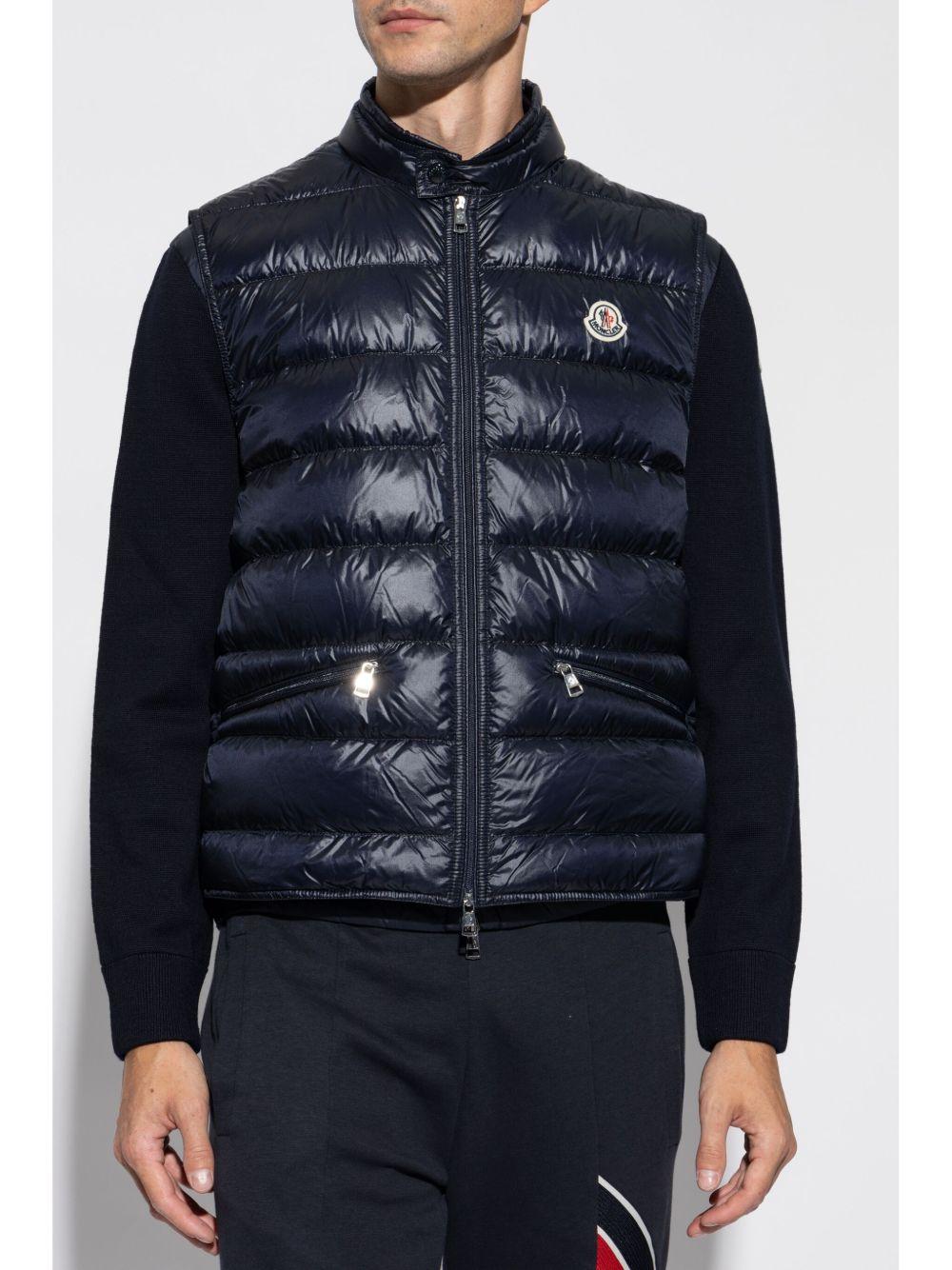 MONCLER Gilet trapuntato blu con logo 