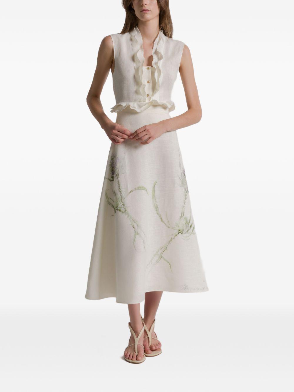 ALBERTA FERRETTI Gonna in lino bianca con stampa floreale 