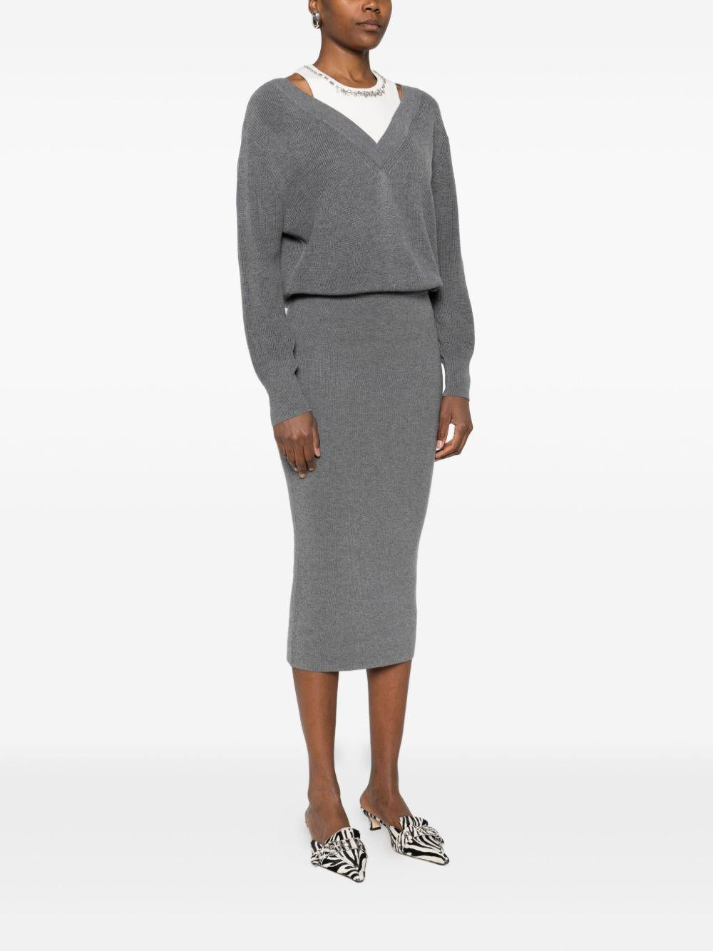 LIUJO Abito grigio in maglia con scollo a V 