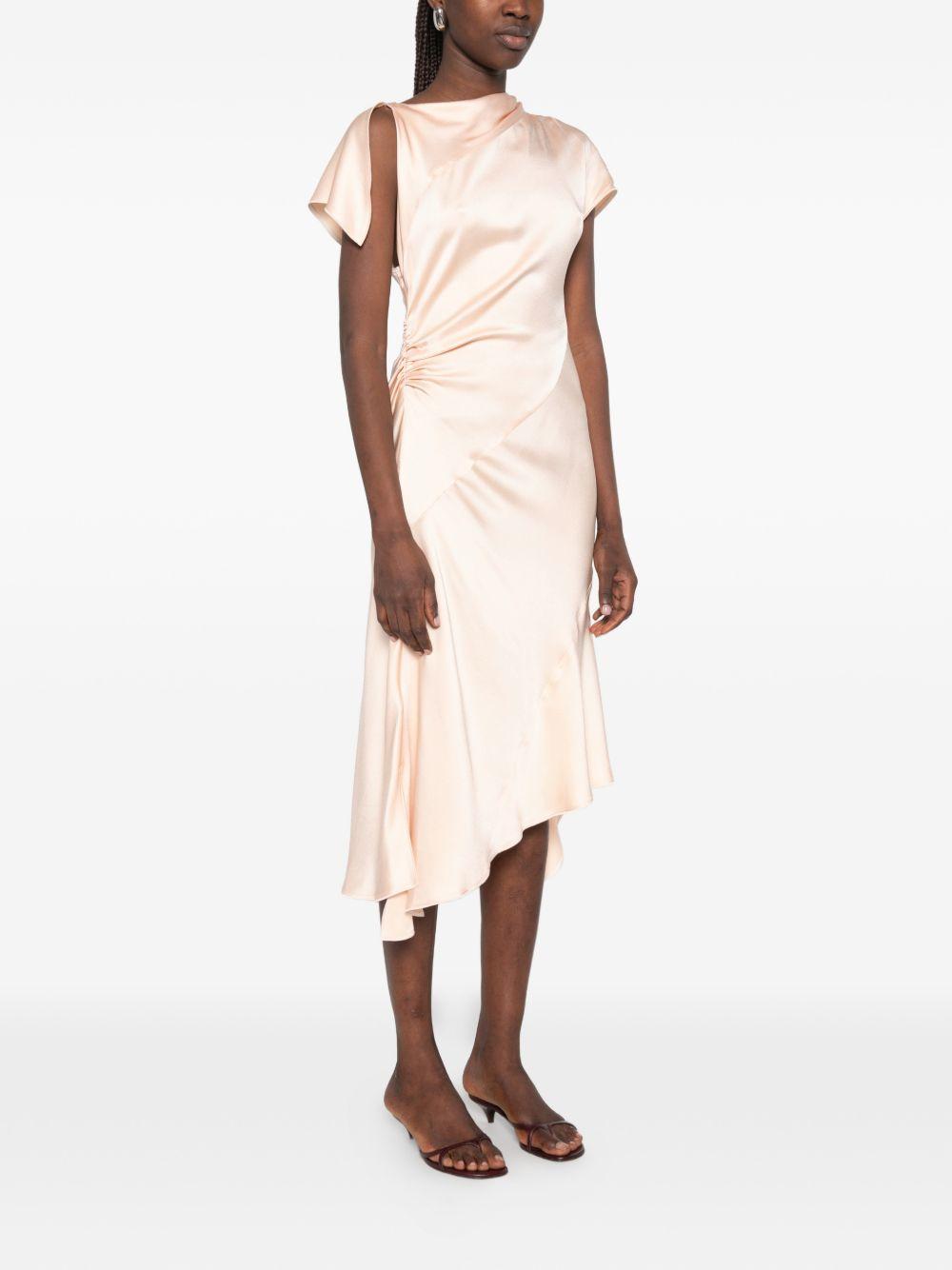 VICTORIA BECKHAM Abito midi satinato rosa chiaro con asimmetrie 