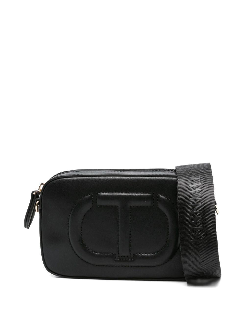TWINSET Borsa a tracolla nera con logo goffrato 