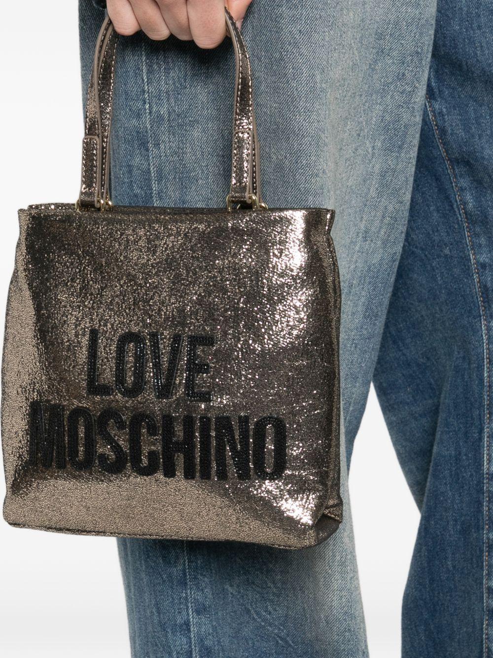 LOVE MOSCHINO Borsa a mano tote con texture dorata e logo 