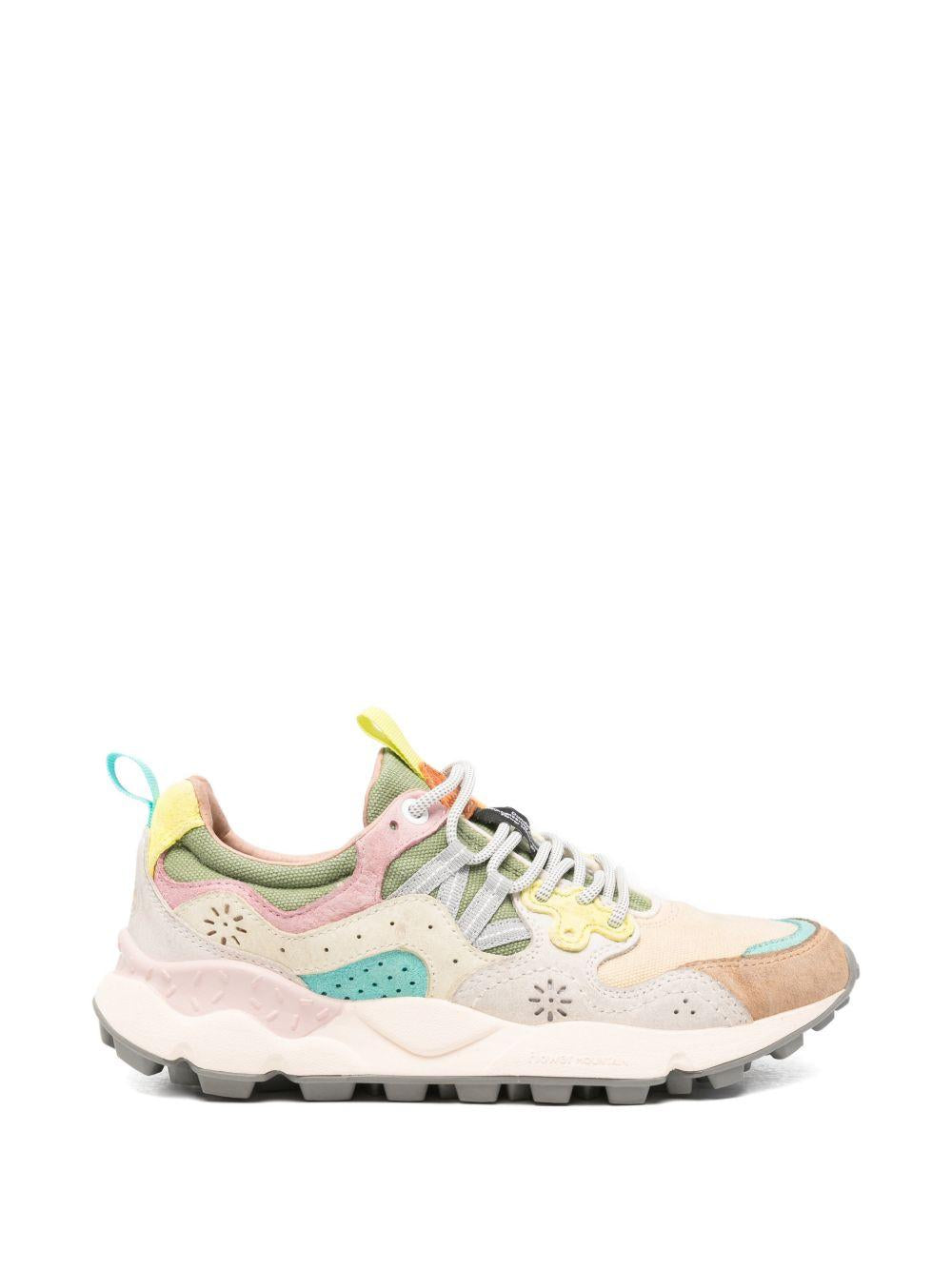 FLOWER MOUNTAIN Sneakers beige multicolore con dettagli rosa, gialli e celesti 