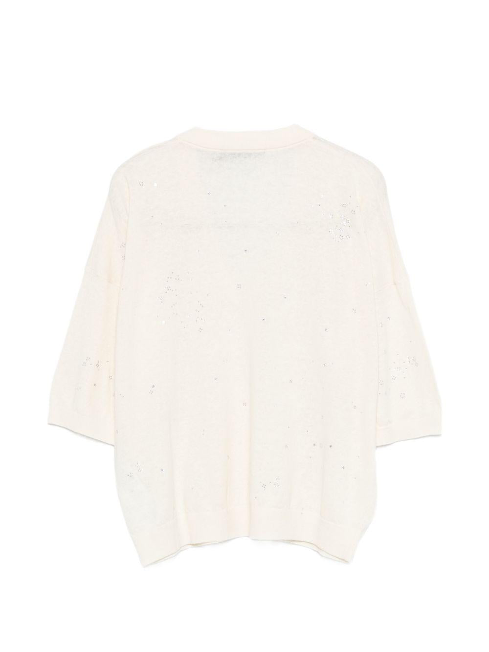 SEVENTY Maglia bianca con scollo a V e strass 