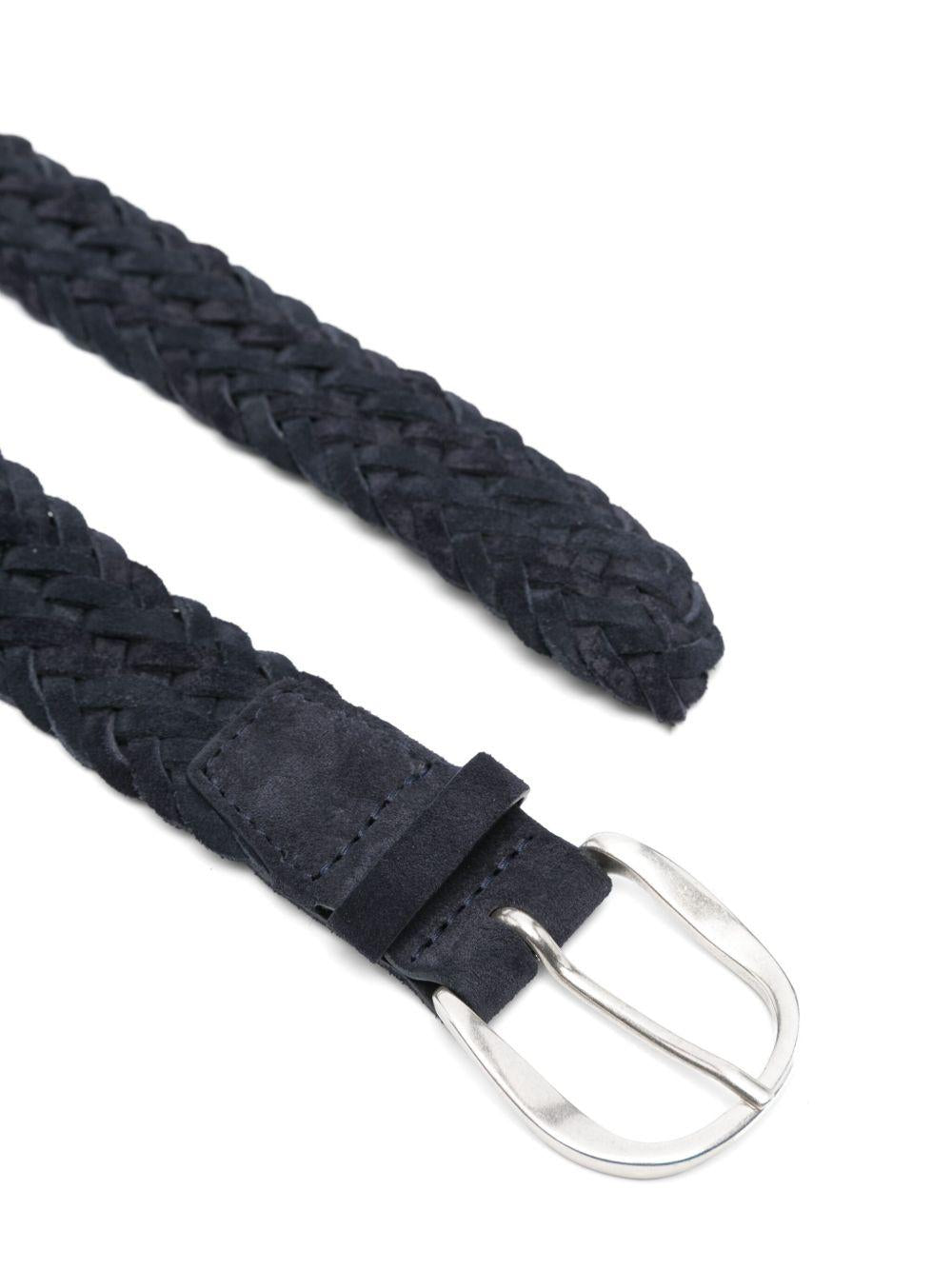 ORCIANI Cintura in pelle intrecciata blu con hardware argento 