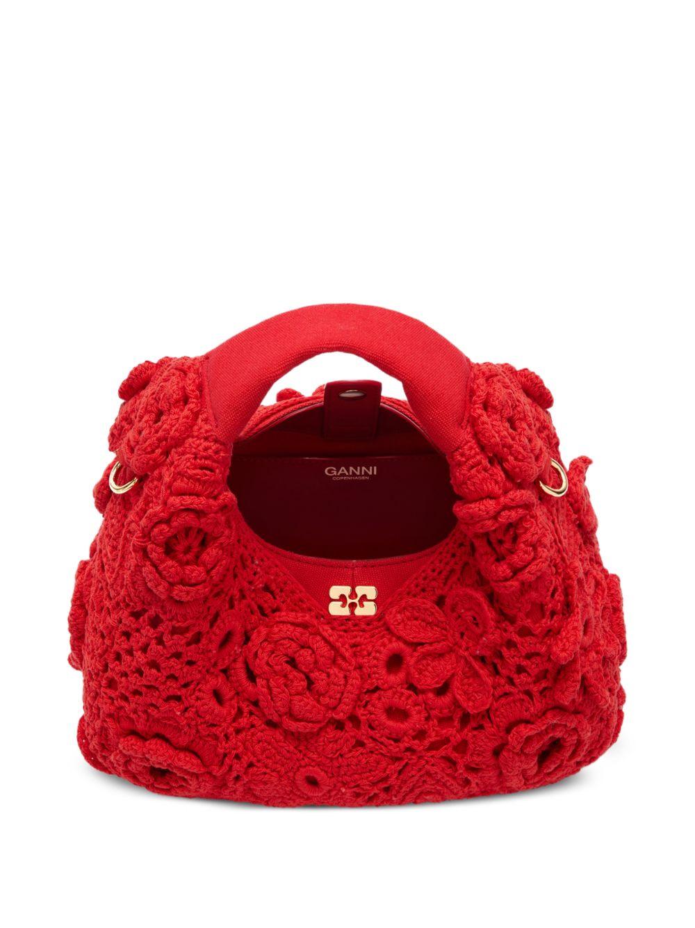GANNI Borsa a spalla in crochet rosso 