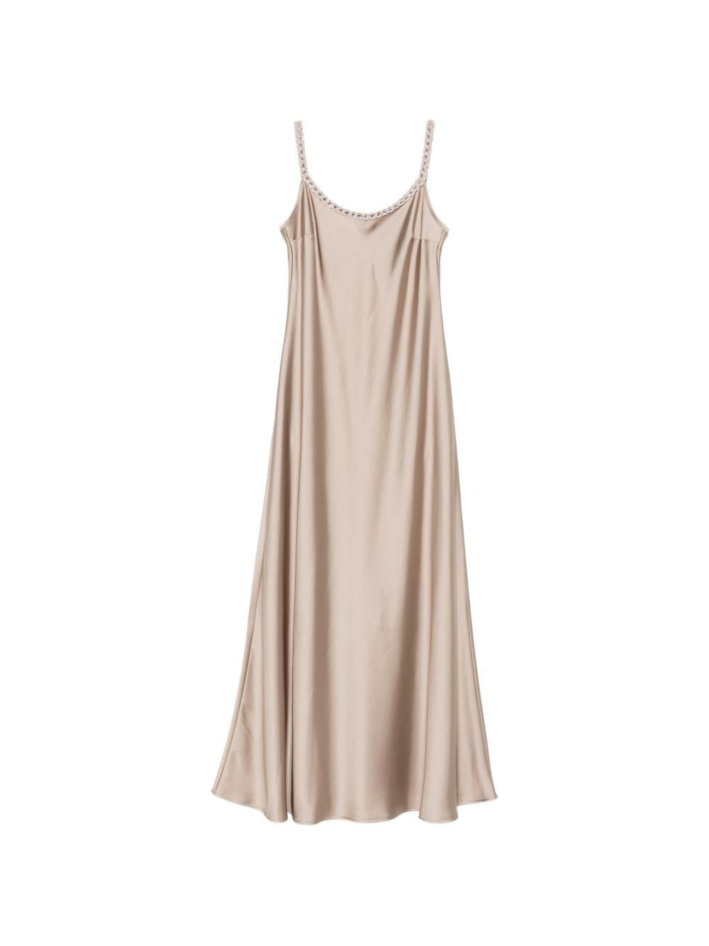 D EXTERIOR Abito lungo in raso beige con spalline sottili 