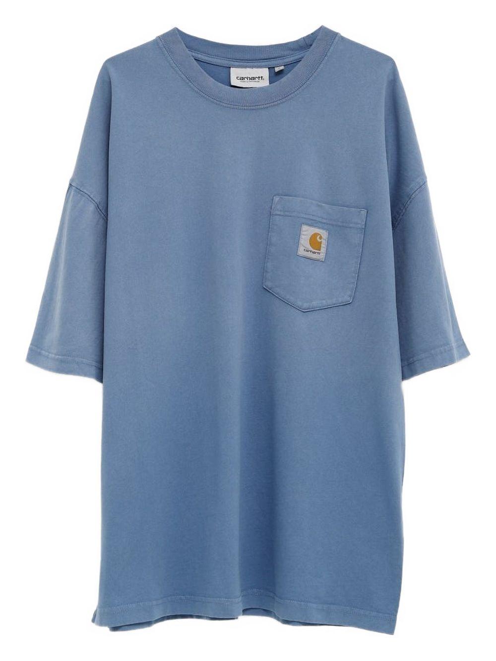 CARHARTT WIP T-Shirt 'Hudson Pocket' girocollo in cotone azzurro con logo<BR/> 