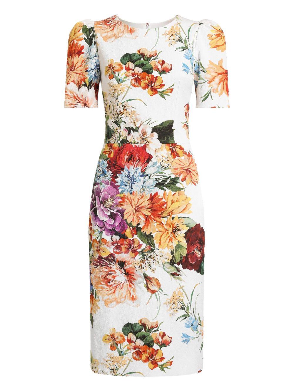 DOLCE e GABBANA Abito midi in cretonne stampa bouquet 