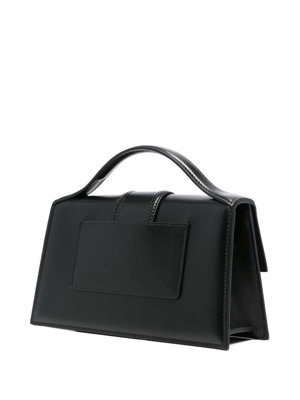 JACQUEMUS Borsa a spalla nera "Grande Bambino" con logo dorato 