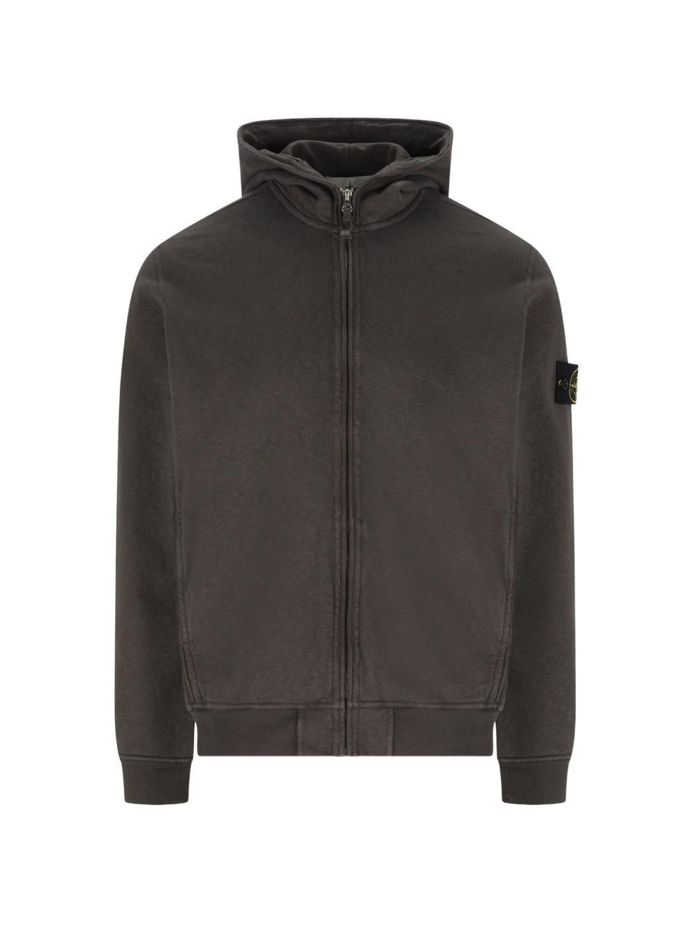 STONE ISLAND Felpa grigia con cappuccio e zip 