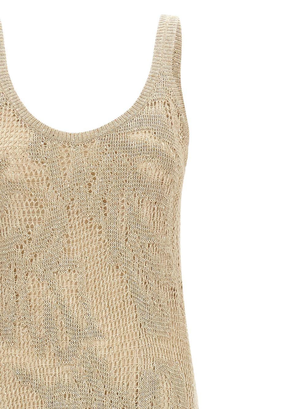 BRUNELLO CUCINELLI Abito midi in crochet in lino misto cotone beige 