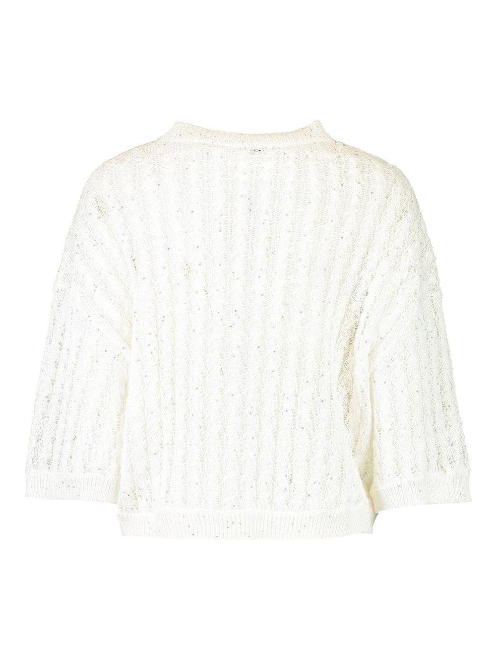 BRUNELLO CUCINELLI Cardigan in lino bianco con trecce e paillettes 