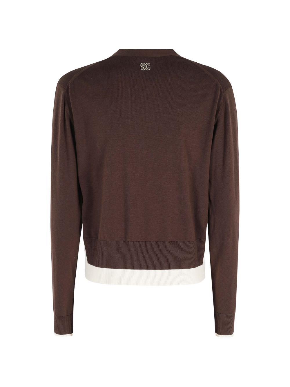 SEMICOUTURE Cardigan Amanda in cotone marrone cn fondo a contrasto 