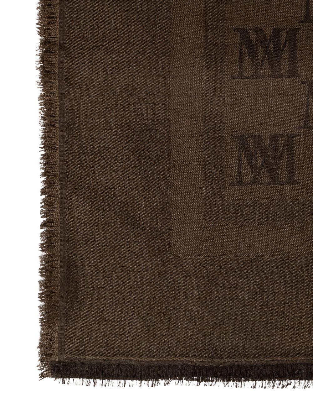 MAX MARA Sciarpa marrone in lana e seta con logo all-over 