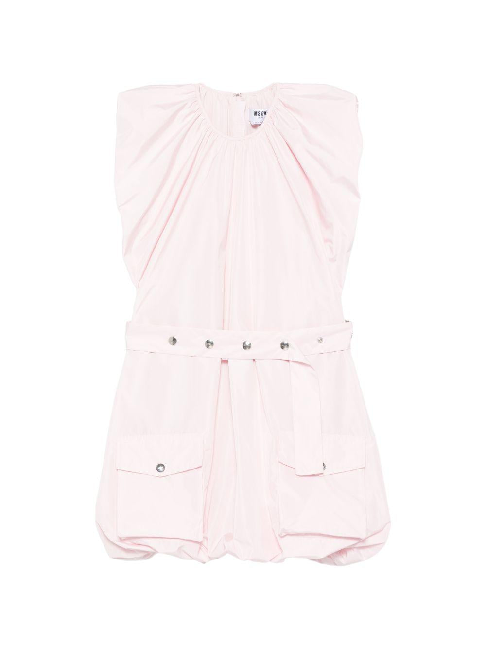 MSGM Abito corto rosa senza spalline con cintura in vita e gonna a palloncino 