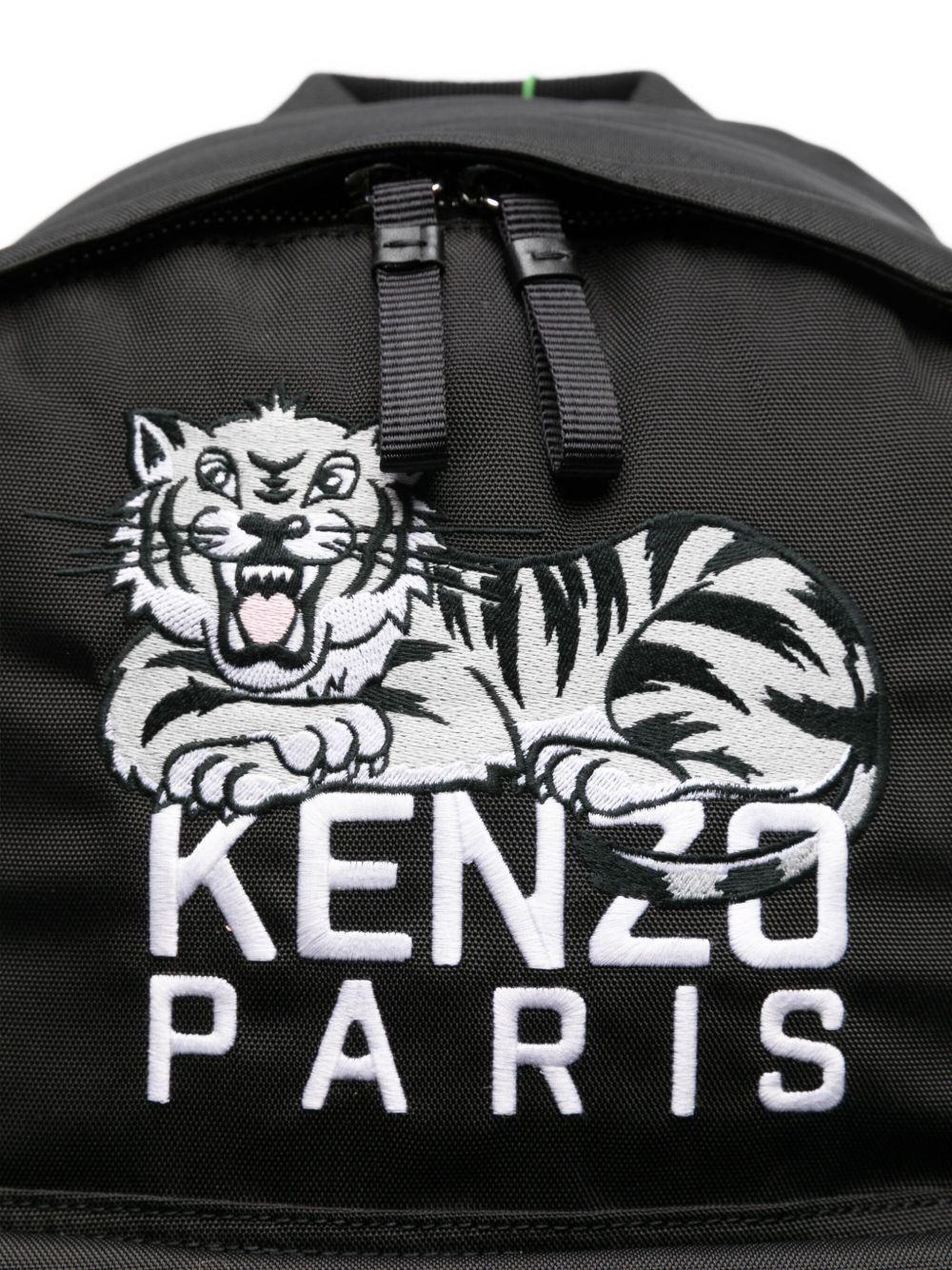 KENZO Zaino nero con stampa logo e tigre 