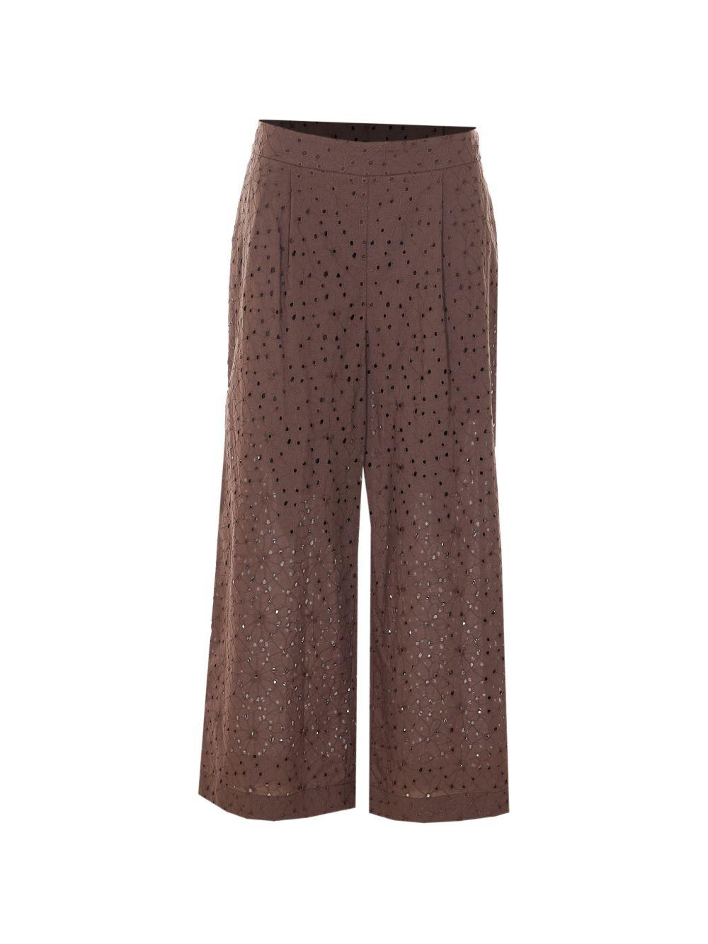 TWINSET Pantaloni in cotone marrone in sangallo 