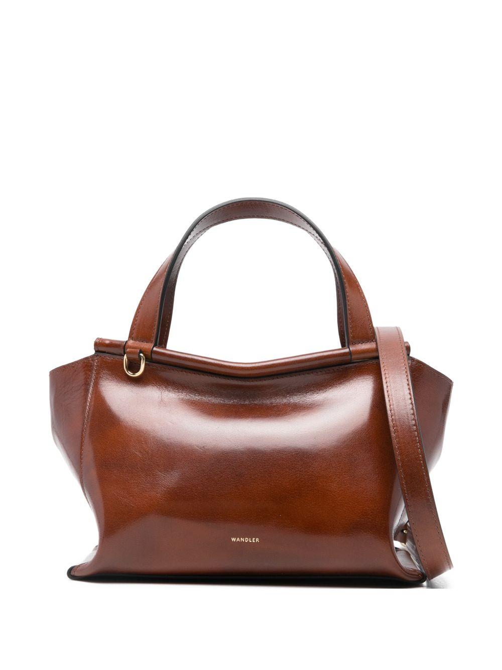 WANDLER Tote bag in pelle marrone con manici superiori 
