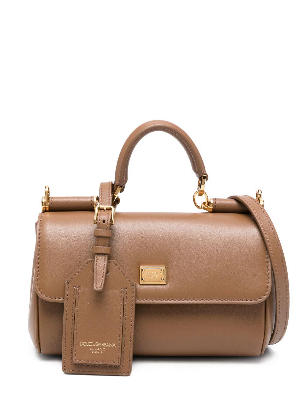 DOLCE e GABBANA Borsa a mano Sicily piccola in pelle marrone 