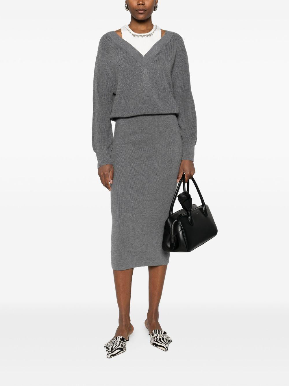 LIUJO Abito grigio in maglia con scollo a V 