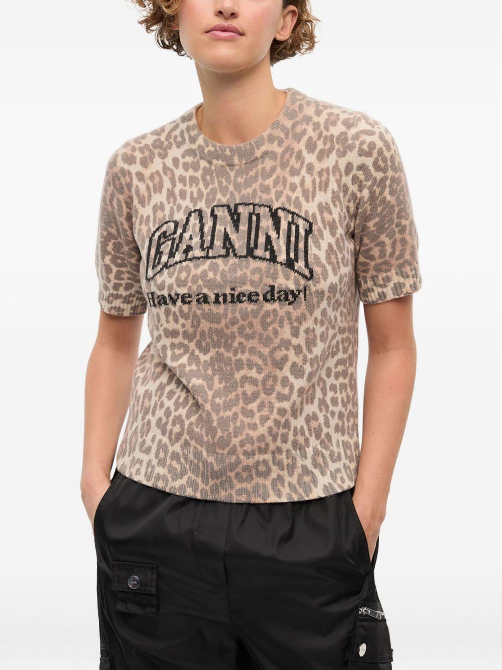GANNI T-shirt in misto lana animalier 