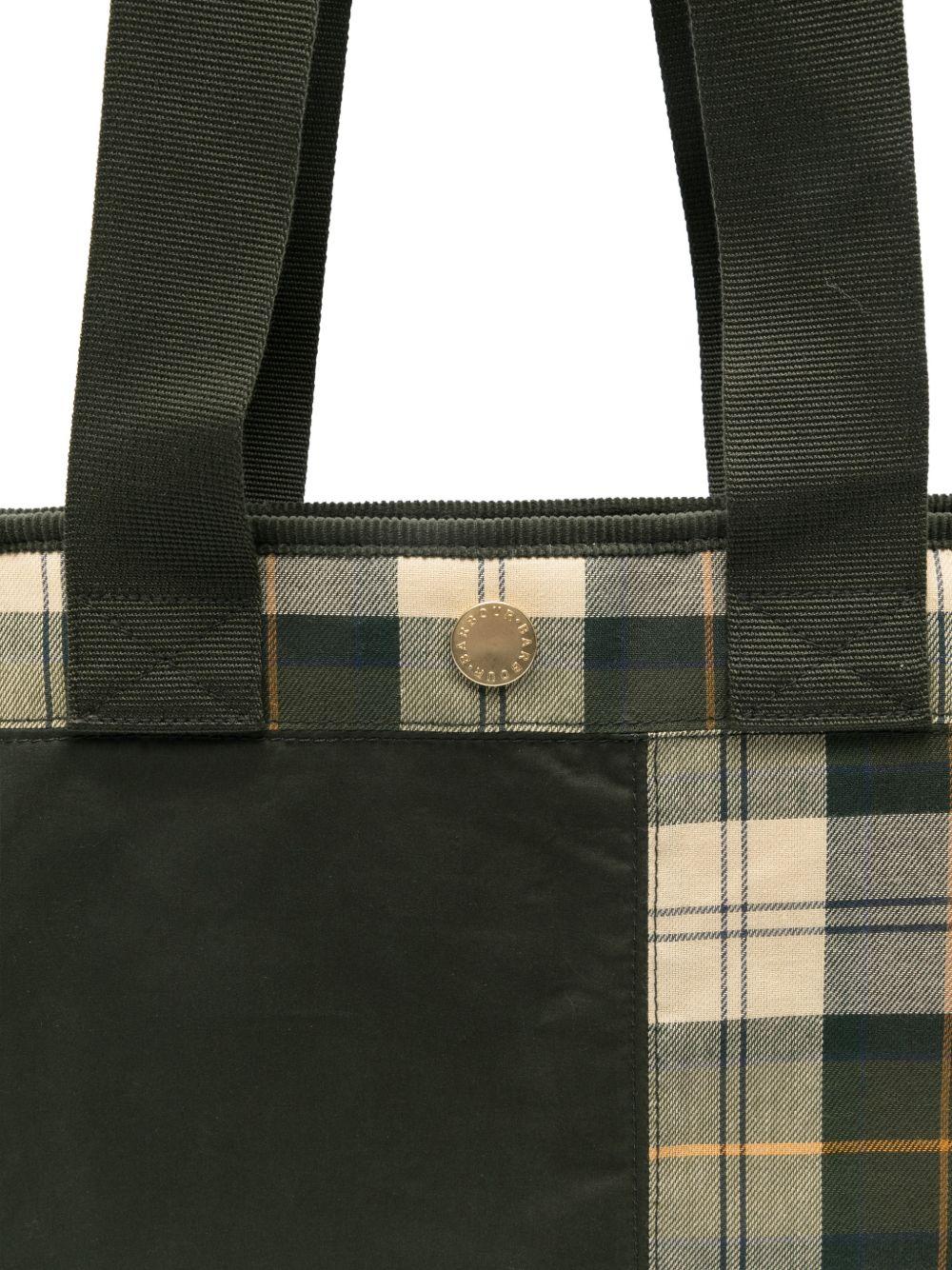 BARBOUR Borsa tote patchwork in cotone cerato con tartan 