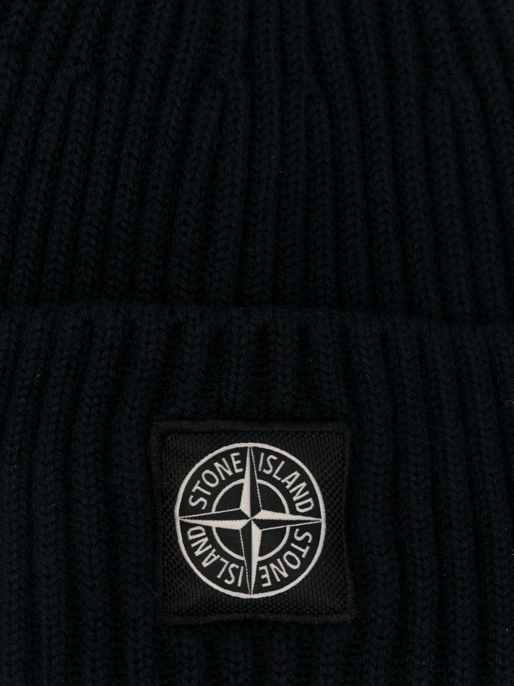 STONE ISLAND Berretto in lana blu navy a coste 