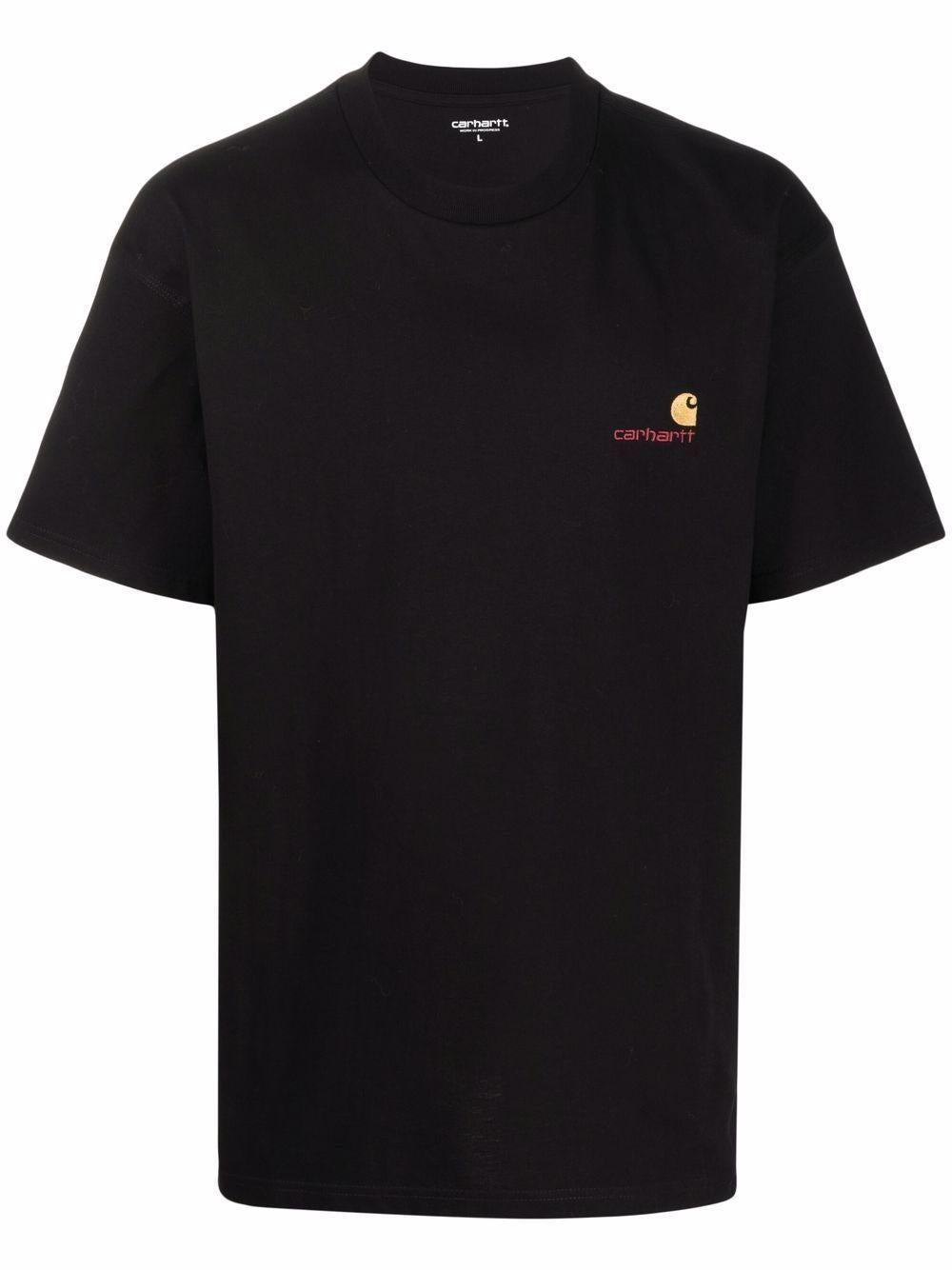 CARHARTT WIP T-shirt in cotone nero con logo oro ricamato 