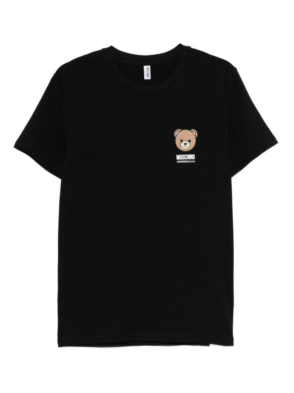 MOSCHINO UNDERWEAR T-shirt in cotone nero con patch orso 