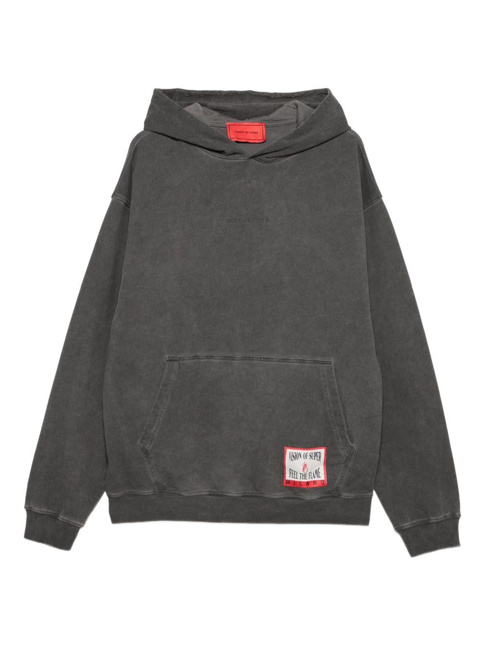 VISION OF SUPER Felpa grigia con cappuccio e logo 