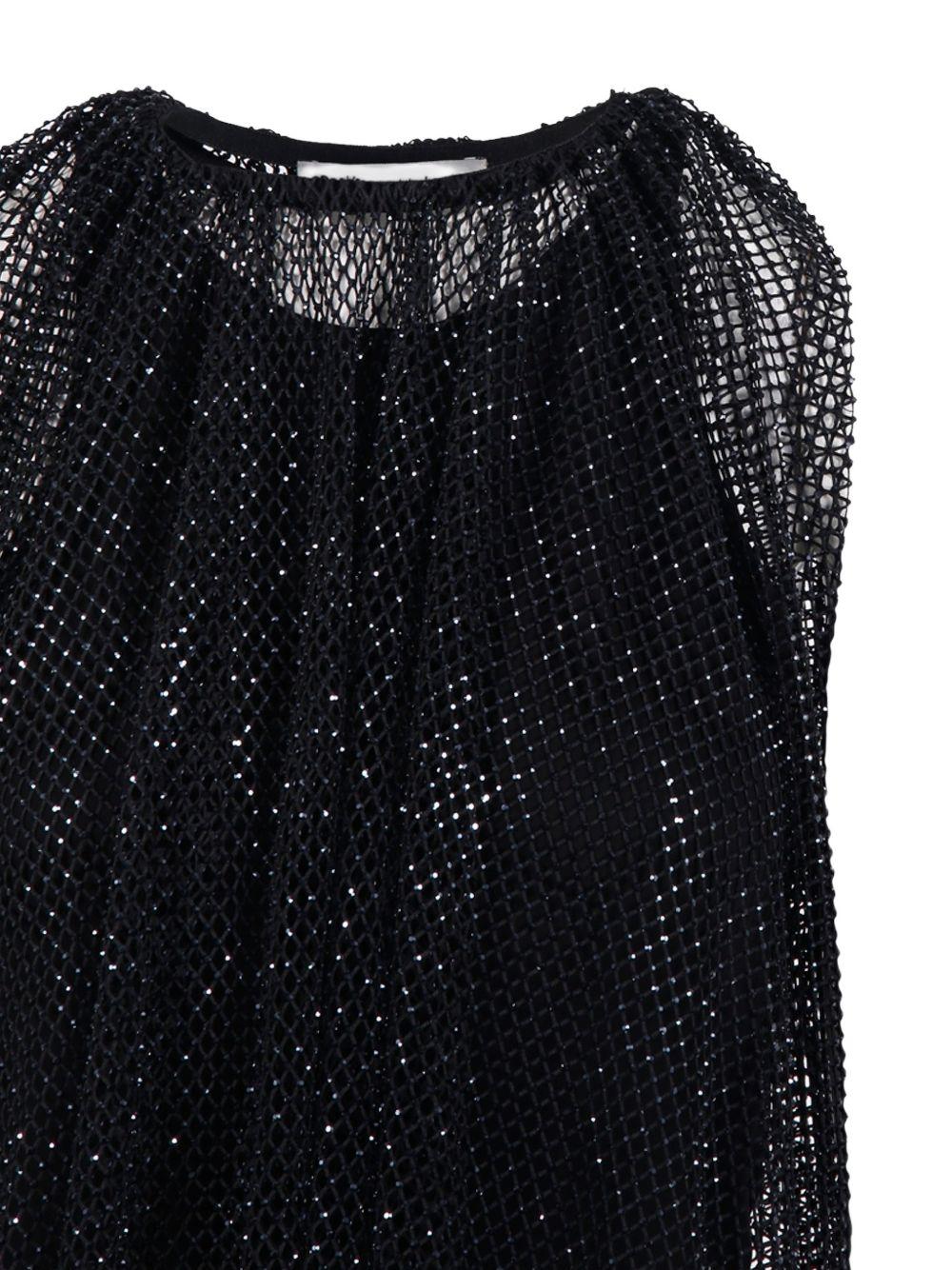 SPORTMAX Top nero con retina impreziosita da perline 