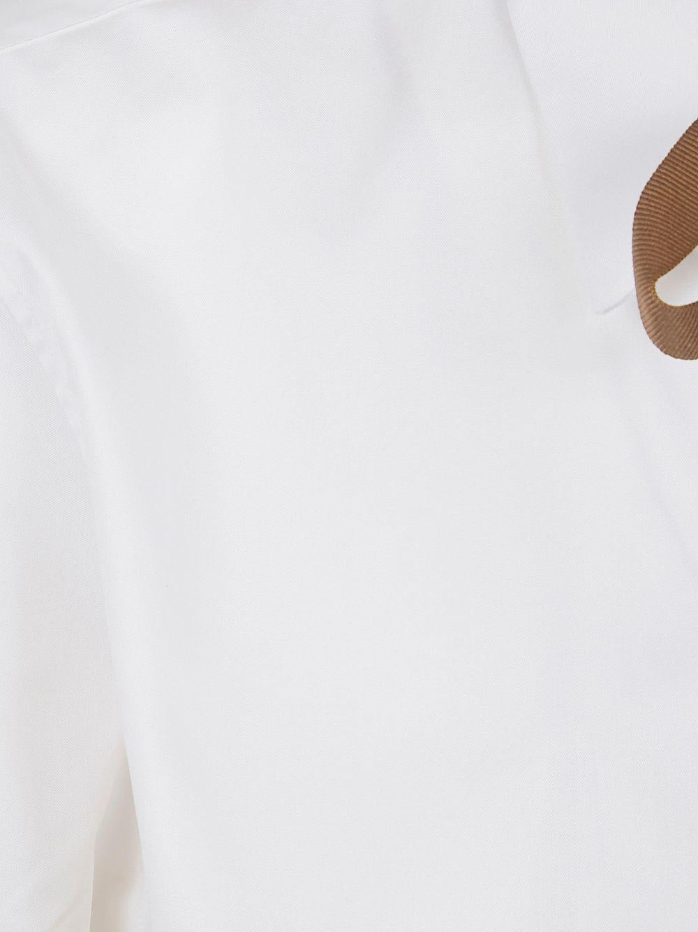 HERNO Camicia in cotone bianco con fiocco marrone 
