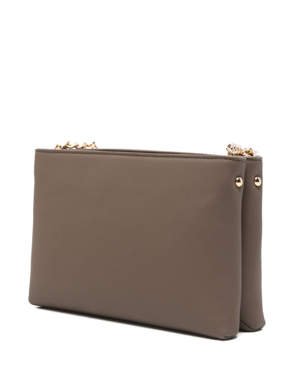 LOVE MOSCHINO Borsa a tracolla marrone tortora con logo dorato 