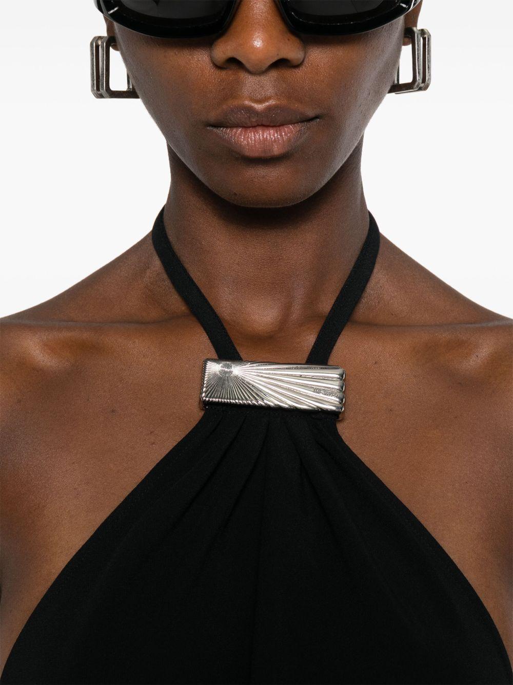 THE ATTICO Abito midi nero con scollo all'americana 