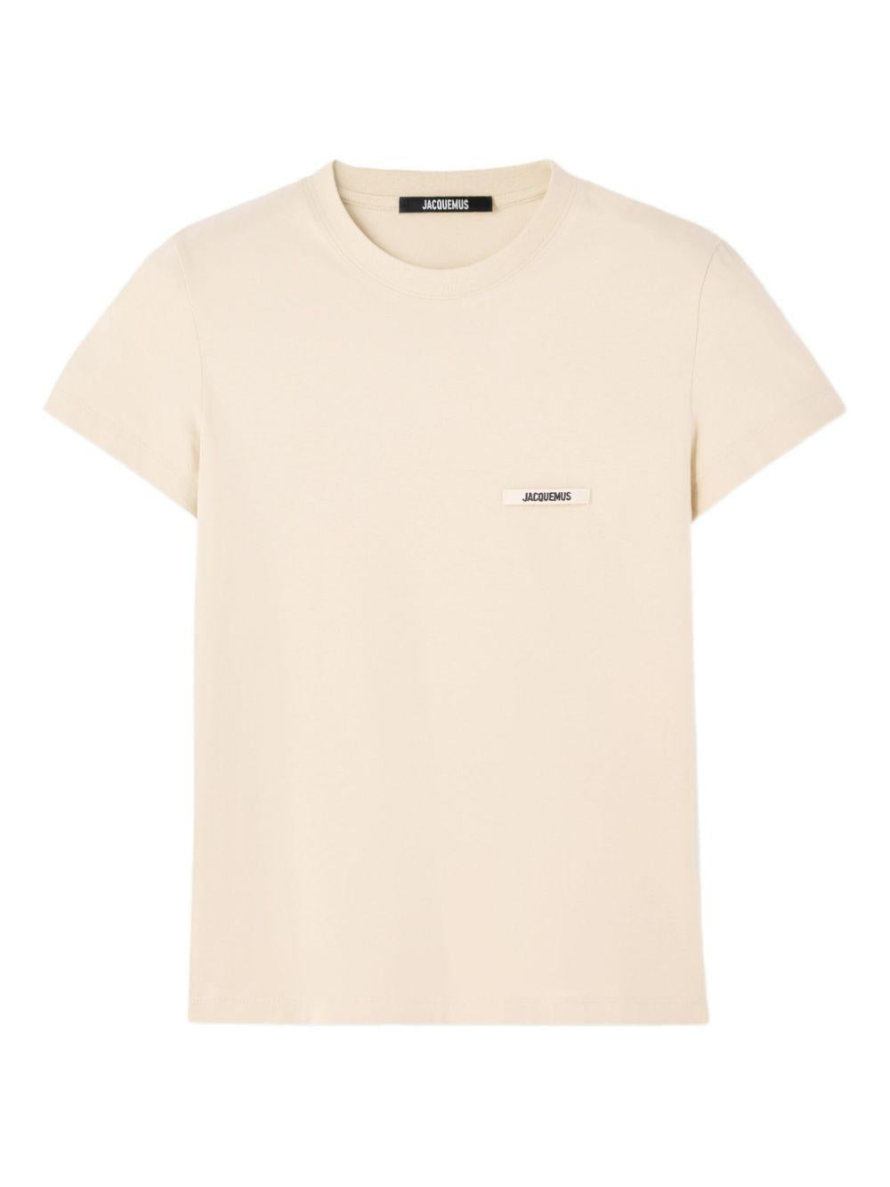 JACQUEMUS T-shirt Gros Grain beige in cotone con logo 