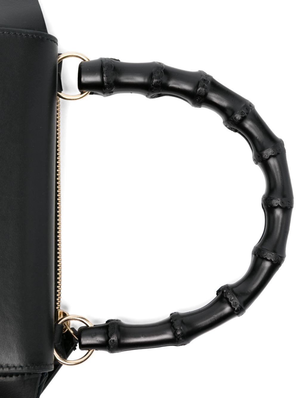 WANDLER Borsa a mano mini Hortansia nera con manico bamboo 