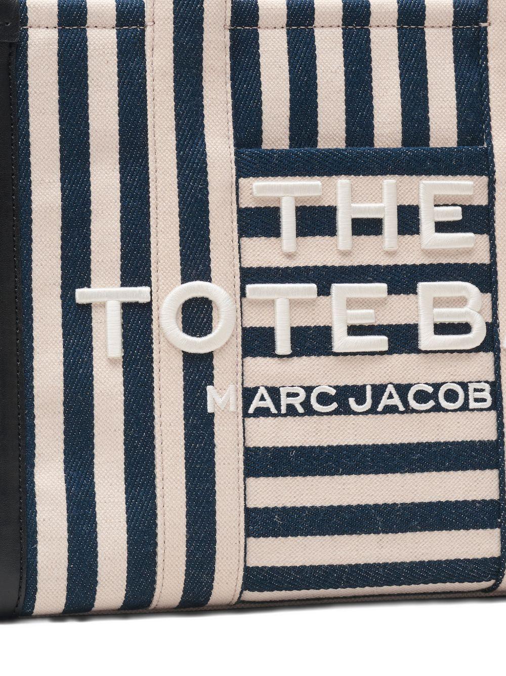 MARC JACOBS Borsa The Tote Bag in cotone a righe bianche e blu 