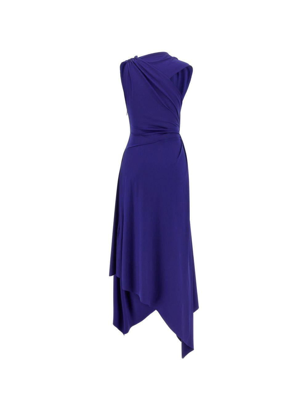 VICTORIA BECKHAM Abito midi blu con orlo asimmetrico 