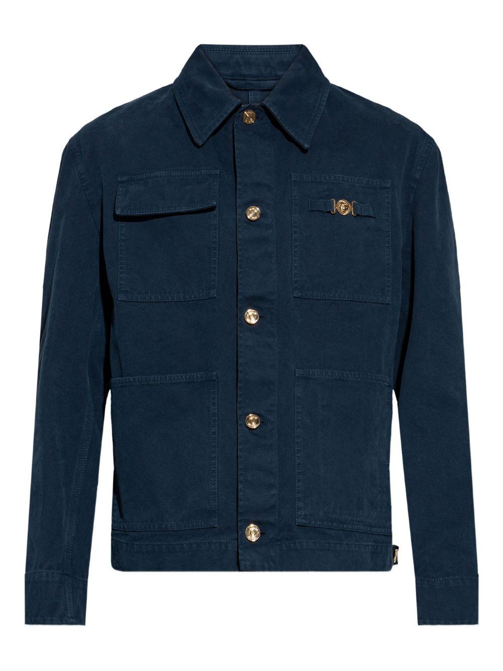 VERSACE Camicia blu con collo a punta 