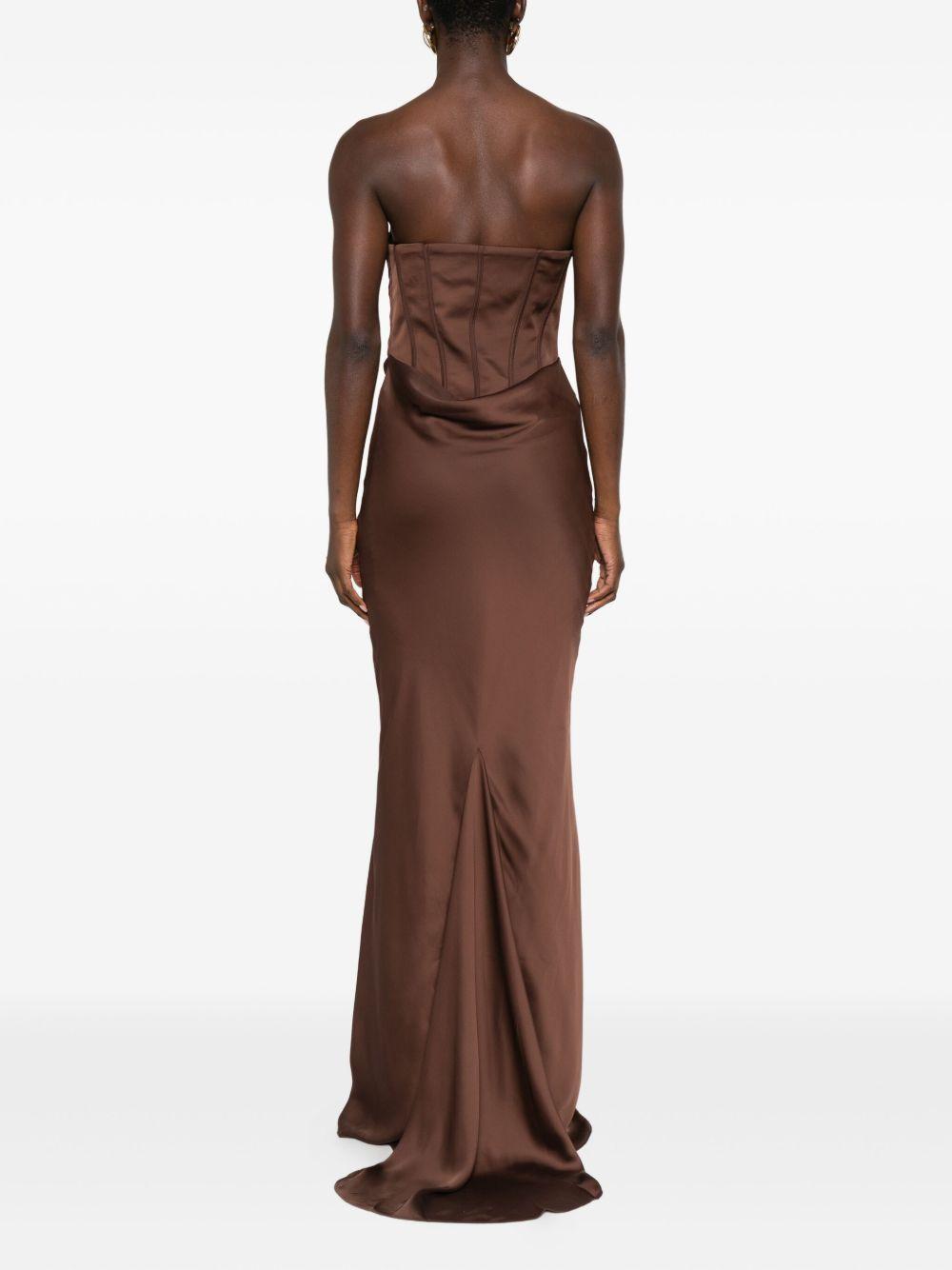 ROTATE Abito lungo con corpetto bustier marrone 