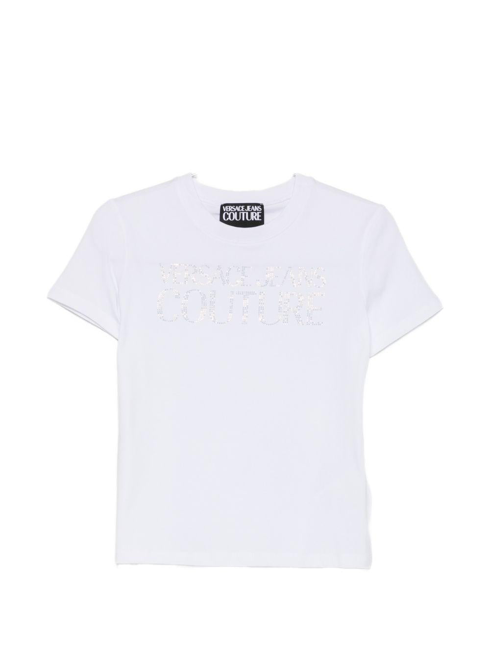 VERSACE JEANS COUTURE T-shirt in cotone elasticizzato con logo glitter 