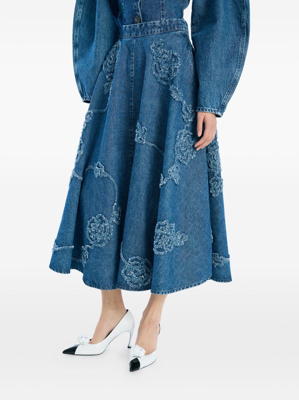 ROTATE Gonna di jean svasata con ricami floreali 