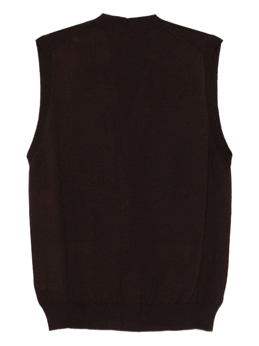 ALPHA STUDIO Gilet marrone in maglia con scollo a V 