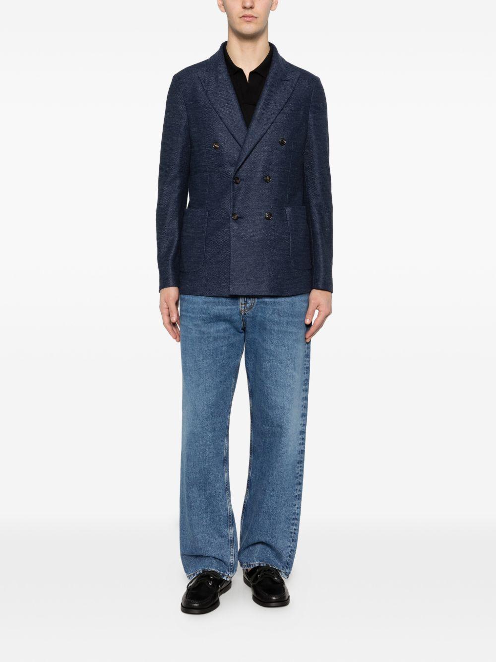 CIRCOLO 1901 Giacca doppiopetto in lino e cotone blu navy con revers classici 